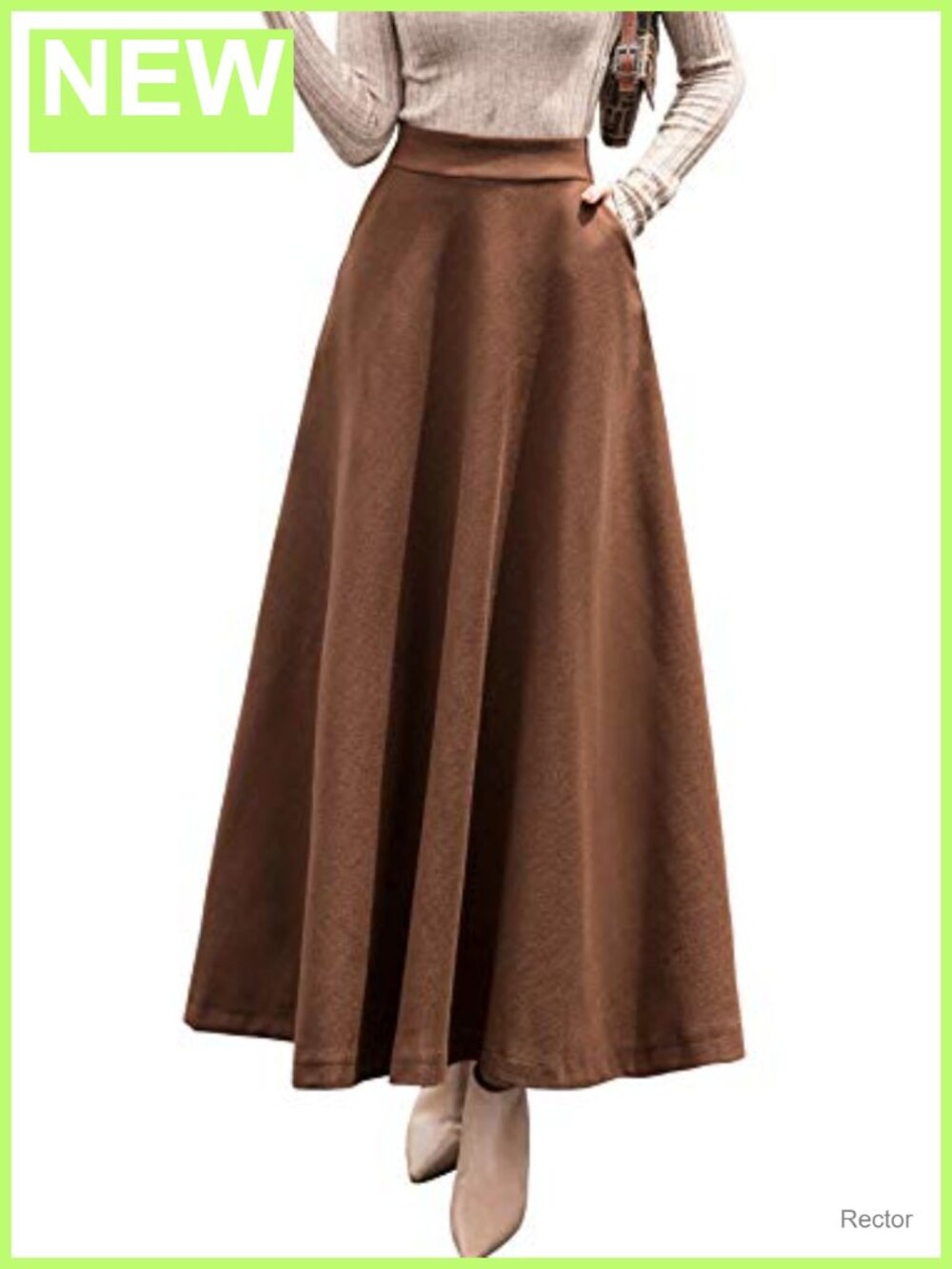 A-Line Swing Pleated Long Maxi Wool Skater Skirt